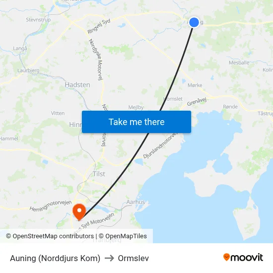 Auning (Norddjurs Kom) to Ormslev map