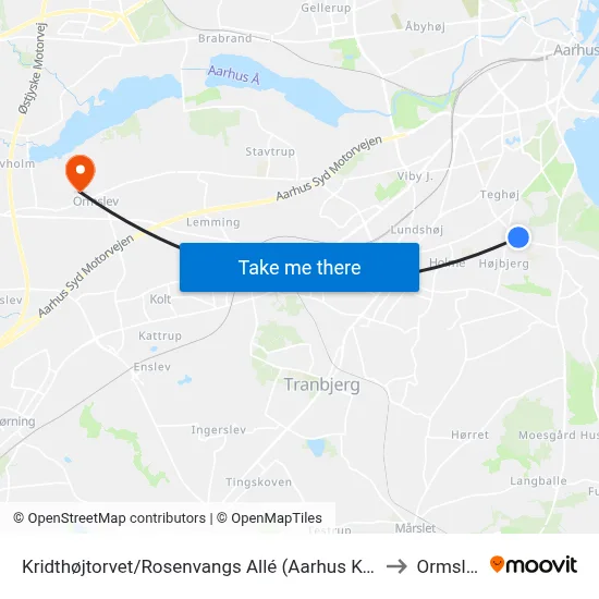 Kridthøjtorvet/Rosenvangs Allé (Aarhus Kom) to Ormslev map