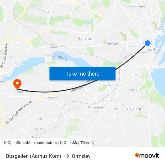 Busgaden (Aarhus Kom) to Ormslev map