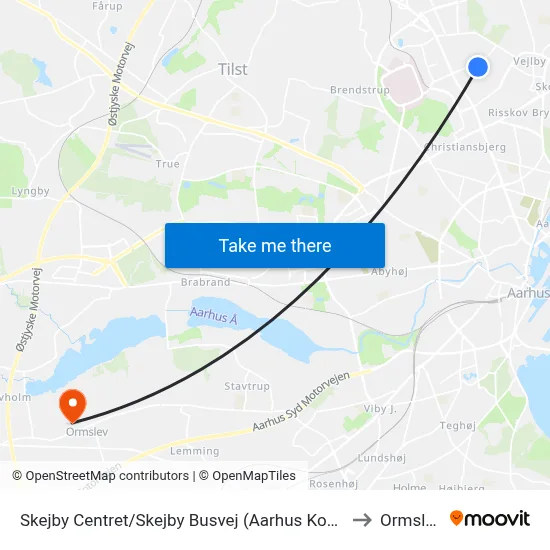 Skejby Centret/Skejby Busvej (Aarhus Kom) to Ormslev map