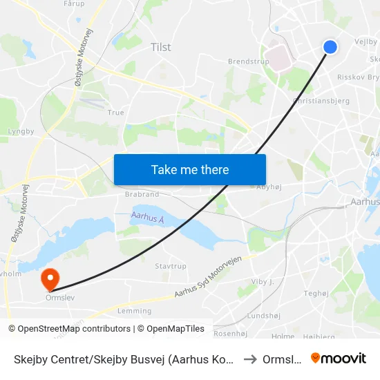 Skejby Centret/Skejby Busvej (Aarhus Kom) to Ormslev map