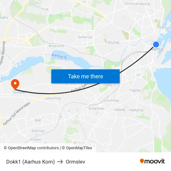 Dokk1 (Aarhus Kom) to Ormslev map