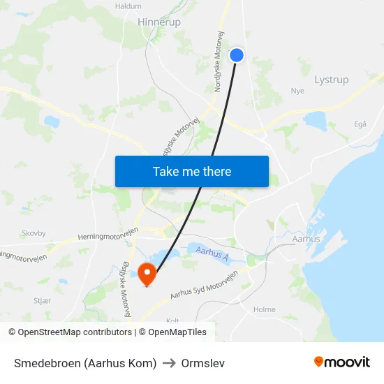 Smedebroen (Aarhus Kom) to Ormslev map