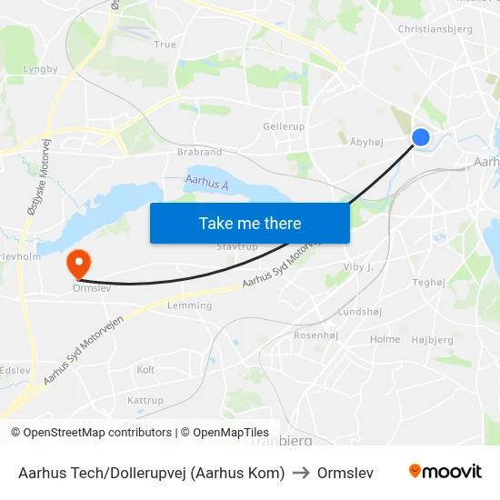 Aarhus Tech/Dollerupvej (Aarhus Kom) to Ormslev map
