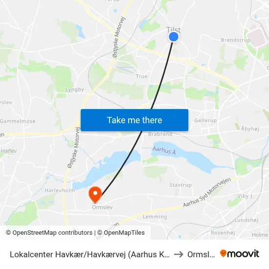 Lokalcenter Havkær/Havkærvej (Aarhus Kom) to Ormslev map