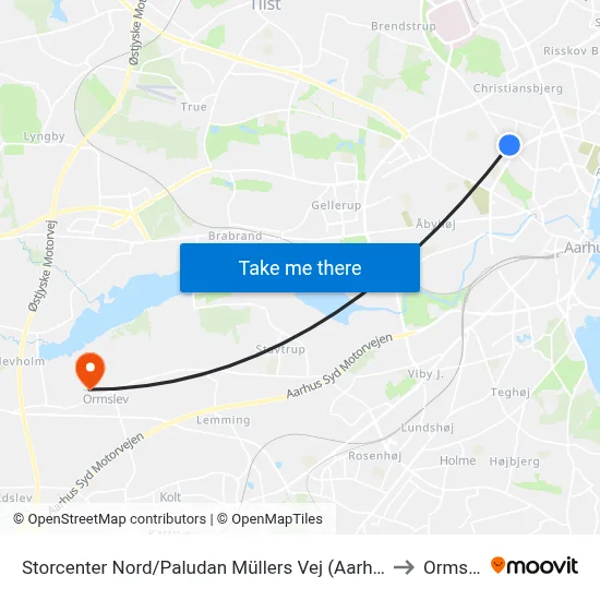 Storcenter Nord/Paludan Müllers Vej (Aarhus Kom) to Ormslev map
