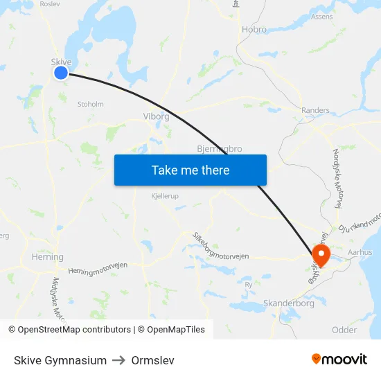 Skive Gymnasium to Ormslev map