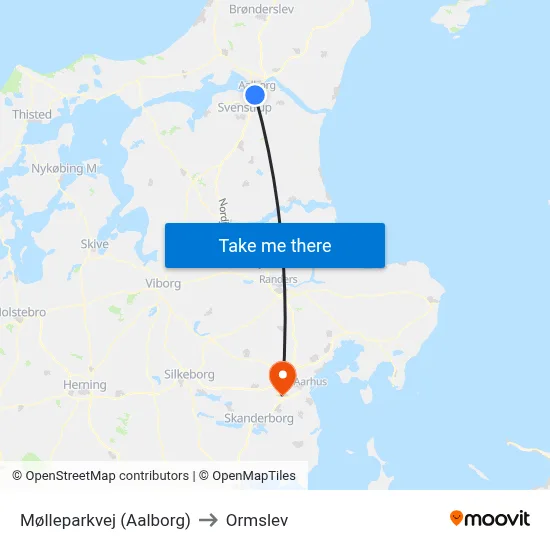 Mølleparkvej (Aalborg) to Ormslev map