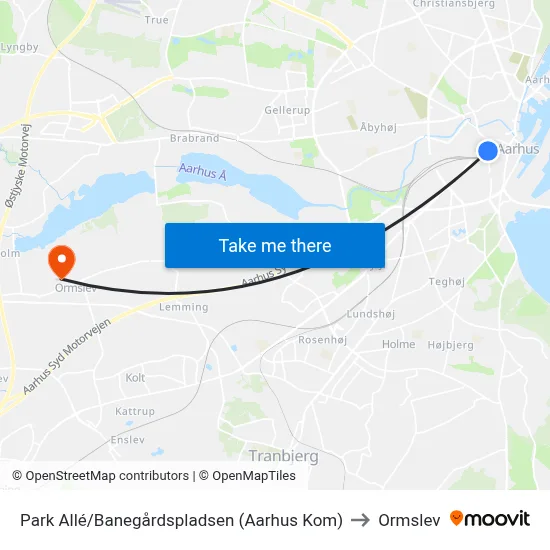 Park Allé/Banegårdspladsen (Aarhus Kom) to Ormslev map