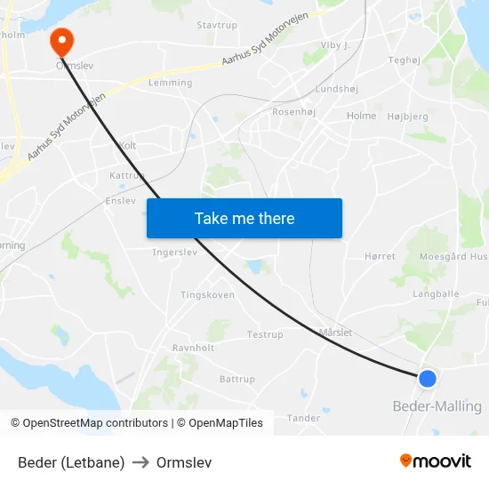 Beder (Letbane) to Ormslev map