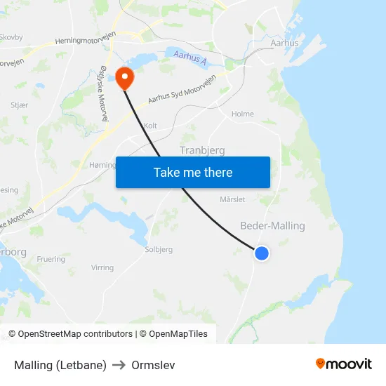 Malling (Letbane) to Ormslev map