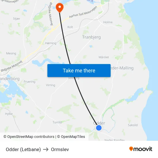 Odder (Letbane) to Ormslev map