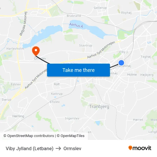Viby Jylland (Letbane) to Ormslev map