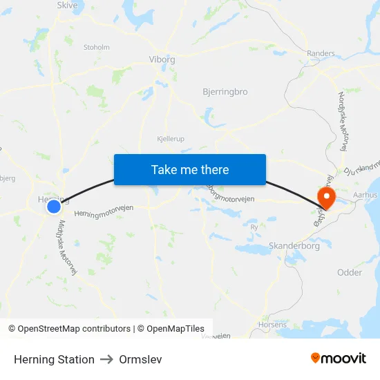 Herning Station to Ormslev map