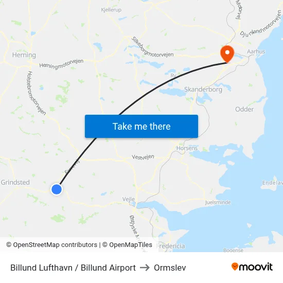Billund Lufthavn / Billund Airport to Ormslev map
