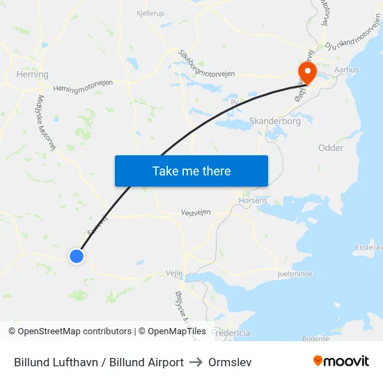 Billund Lufthavn / Billund Airport to Ormslev map