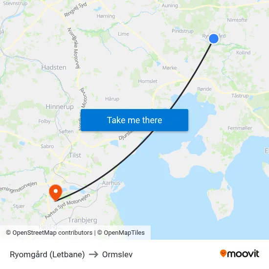 Ryomgård (Letbane) to Ormslev map