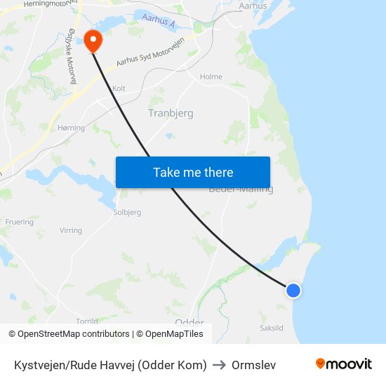 Kystvejen/Rude Havvej (Odder Kom) to Ormslev map