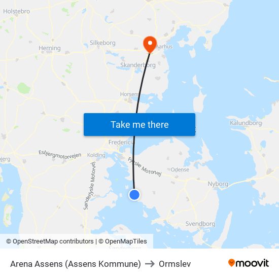 Arena Assens (Assens Kommune) to Ormslev map