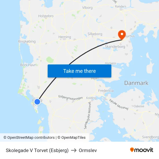 Skolegade V Torvet (Esbjerg) to Ormslev map