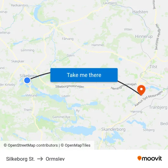 Silkeborg St. to Ormslev map