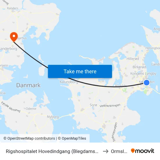 Rigshospitalet Hovedindgang (Blegdamsvej) to Ormslev map