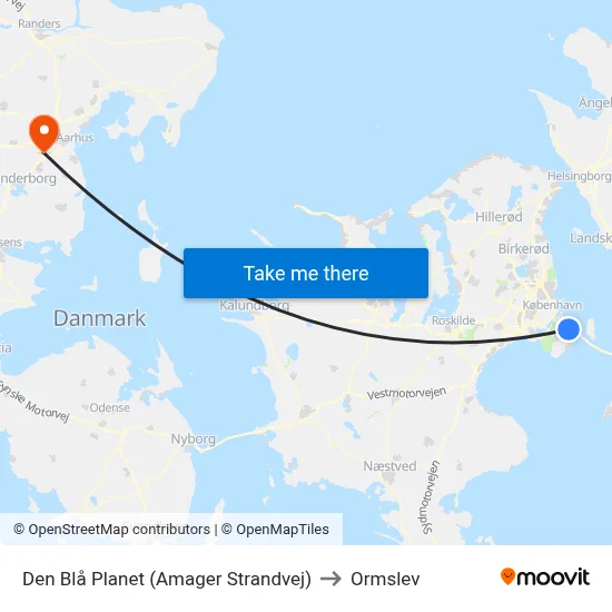 Den Blå Planet (Amager Strandvej) to Ormslev map