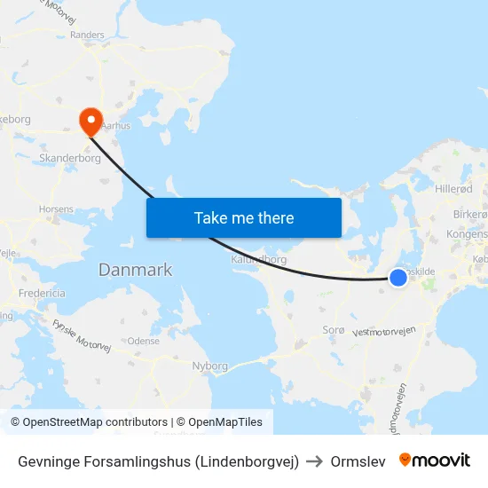 Gevninge Forsamlingshus (Lindenborgvej) to Ormslev map