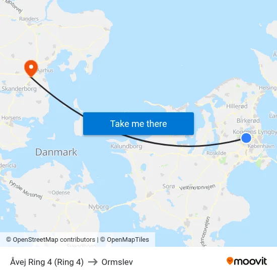 Åvej Ring 4 (Ring 4) to Ormslev map
