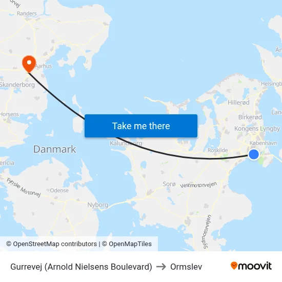 Gurrevej (Arnold Nielsens Boulevard) to Ormslev map