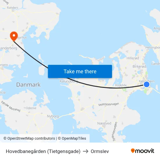 Hovedbanegården (Tietgensgade) to Ormslev map