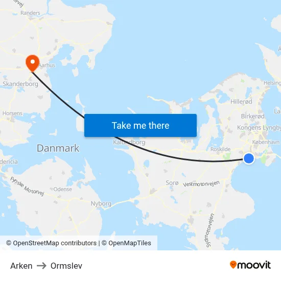 Arken to Ormslev map