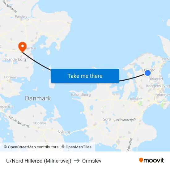 U/Nord Hillerød (Milnersvej) to Ormslev map