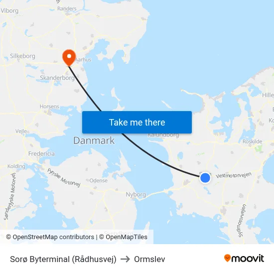 Sorø Byterminal (Rådhusvej) to Ormslev map