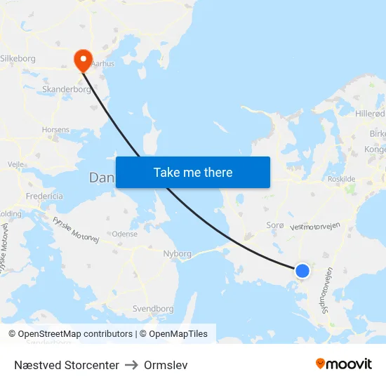 Næstved Storcenter to Ormslev map
