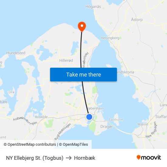 NY Ellebjerg St. (Togbus) to Hornbæk map