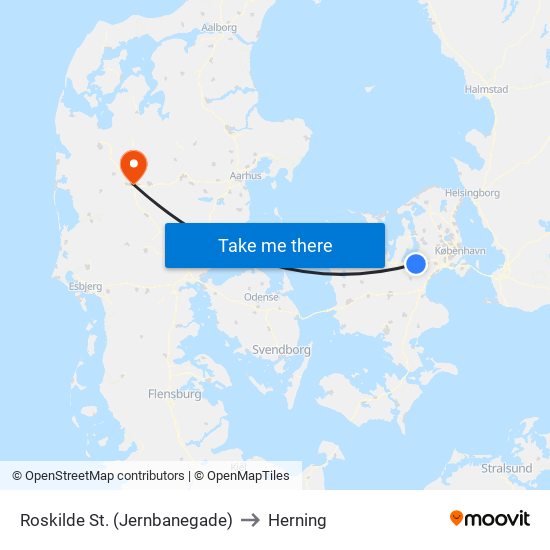 Roskilde St. (Jernbanegade) to Herning map
