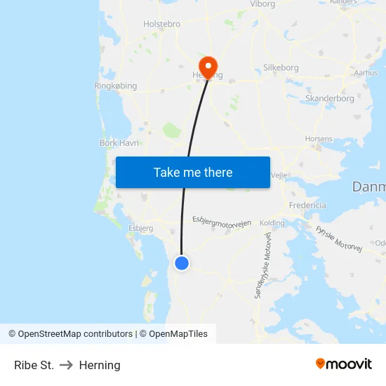 Ribe St. to Herning map