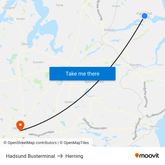 Hadsund Busterminal to Herning map