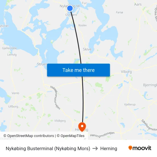 Nykøbing Busterminal (Nykøbing Mors) to Herning map