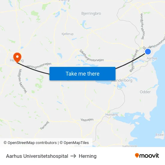 Aarhus Universitetshospital to Herning map