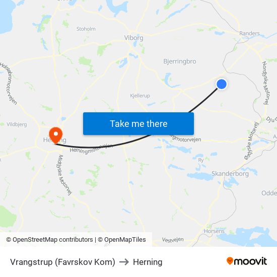 Vrangstrup (Favrskov Kom) to Herning map