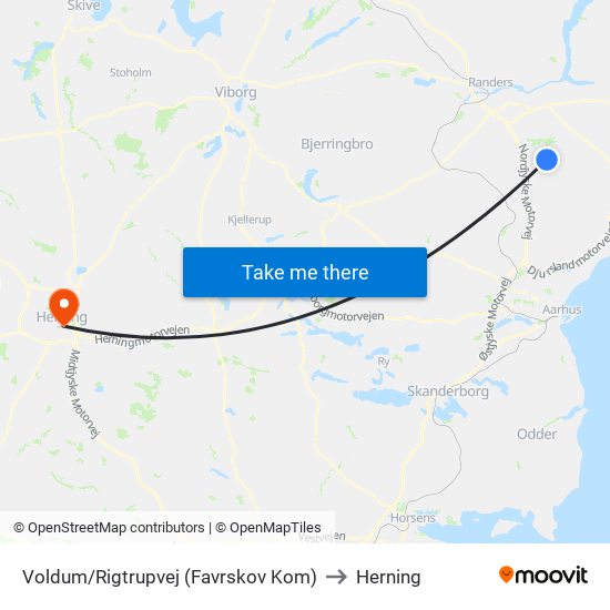 Voldum/Rigtrupvej (Favrskov Kom) to Herning map