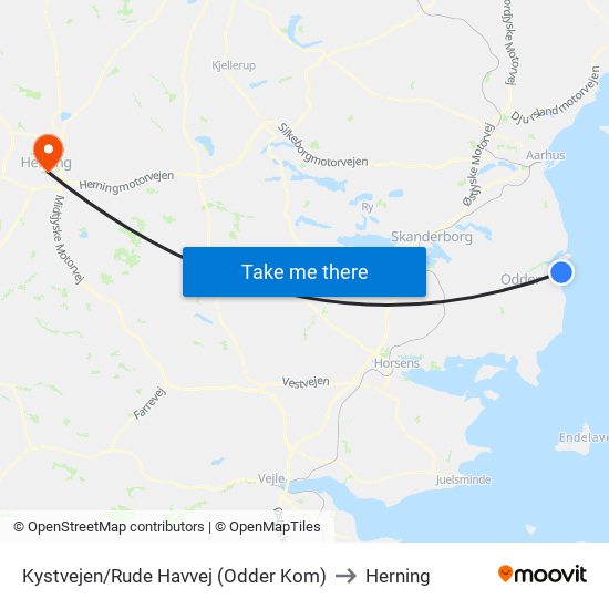 Kystvejen/Rude Havvej (Odder Kom) to Herning map