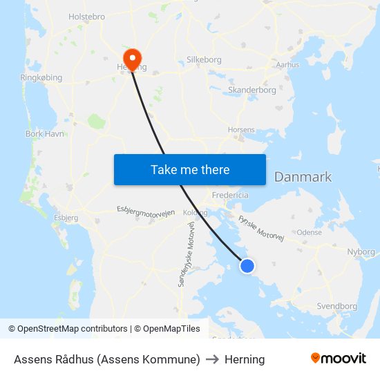 Assens Rådhus (Assens Kommune) to Herning map