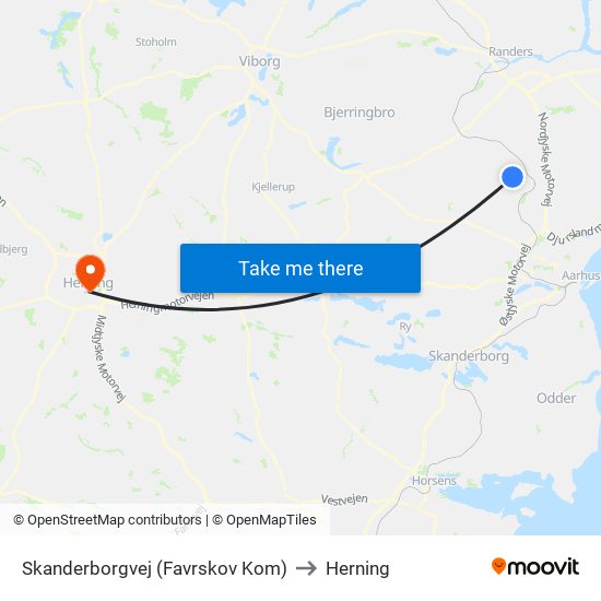 Skanderborgvej (Favrskov Kom) to Herning map