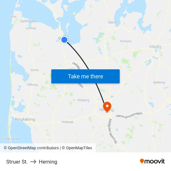 Struer St. to Herning map