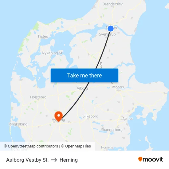 Aalborg Vestby St. to Herning map