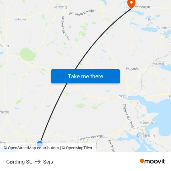 Gørding St. to Sejs map