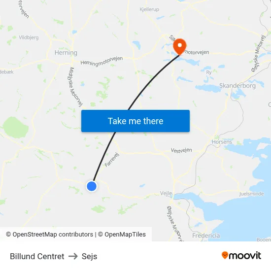 Billund Centret to Sejs map